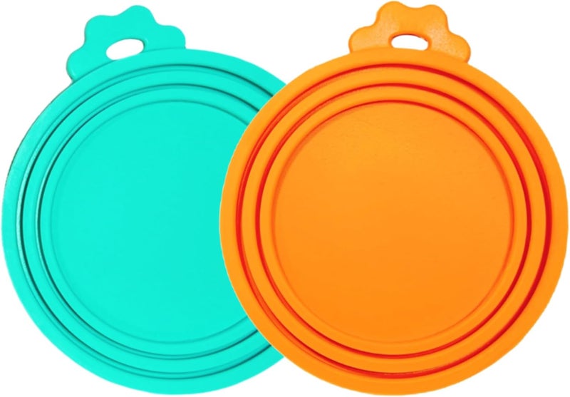 MoPawKT - Pet Food Can Covers, Silicone Can Lids for Cat/Dog Food Cans, Universal Sizes for 3 oz, 5.5 oz, 6.5 oz, 13 oz, 13.2 oz Standard Pet Food Cans, BPA Free, Reusable (Cyan+Orange) - Image 1